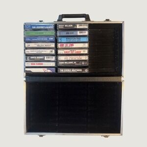 Vintage Black Hardshell Cassette Tape Carrying Case 30 Slot Storage Organizer